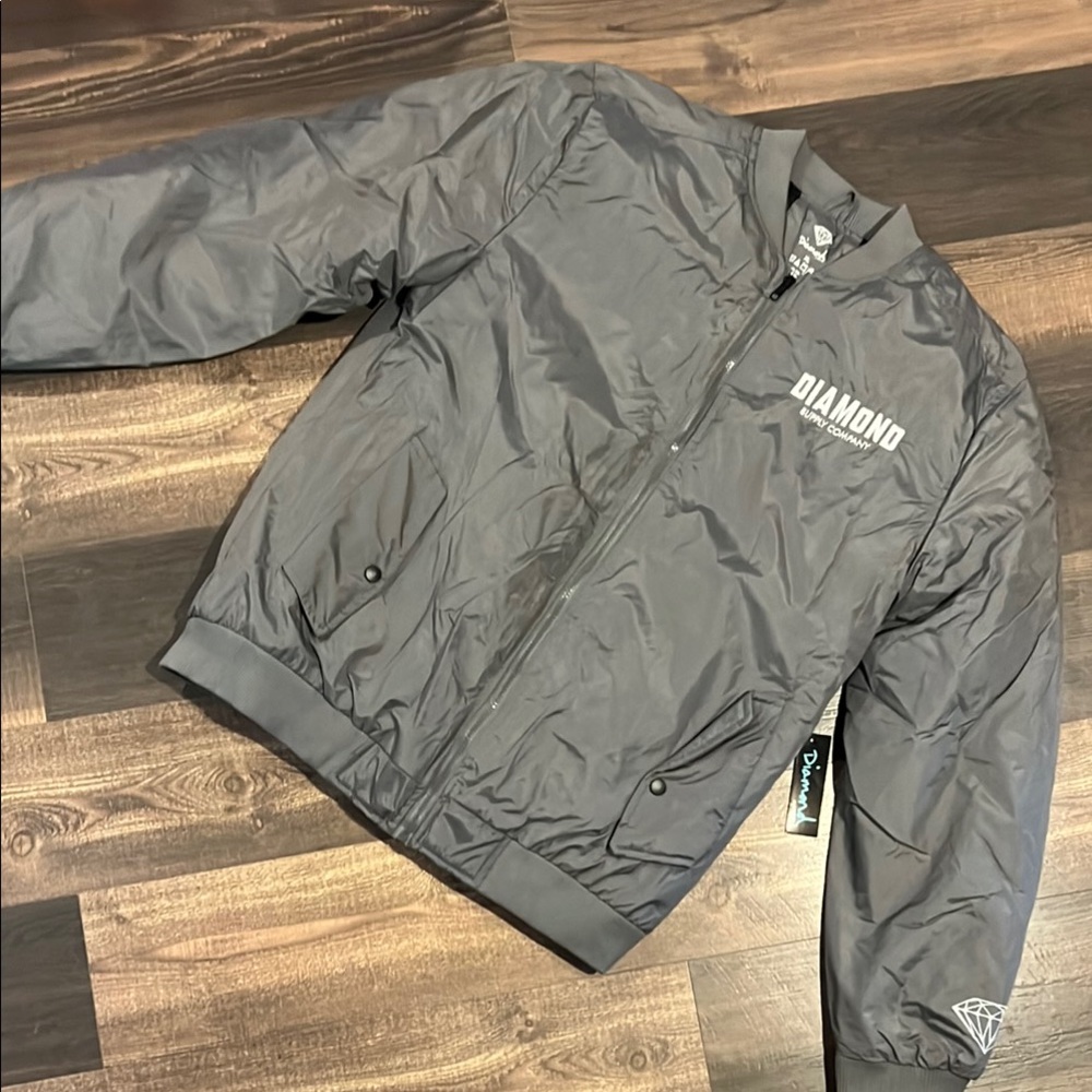 Diamond Supply Co Gray Bomber Jacket with Stand-Up Collar